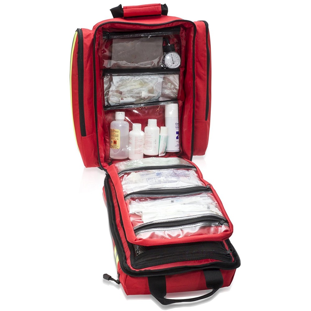 GIMA ref 27169 MochilaSilos 2 para emergencias sanitarias, poliéster  recubierto de PVC, 38 x 24 x h 50 cm, roja, maleta de primeros auxilios,  transportable, con compartimientos internos y externos : : Moda